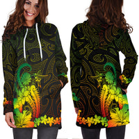 Maori Floral Pattern Hoodie Dress Hummingbird - Reggae Color LT7 - Polynesian Pride