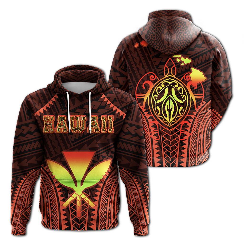 Hawaiian Kanaka Turtle Polynesian Hoodie Orange Stronge Style Unisex Orange - Polynesian Pride