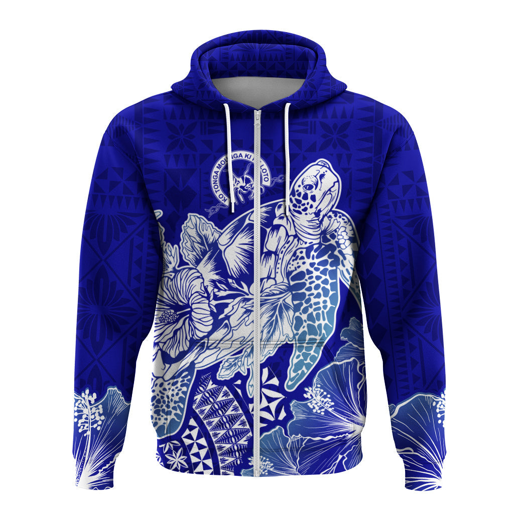 Queen Salote College Tonga Hoodie Kupesi Style Ver02 LT7 Zip Hoodie Blue - Polynesian Pride