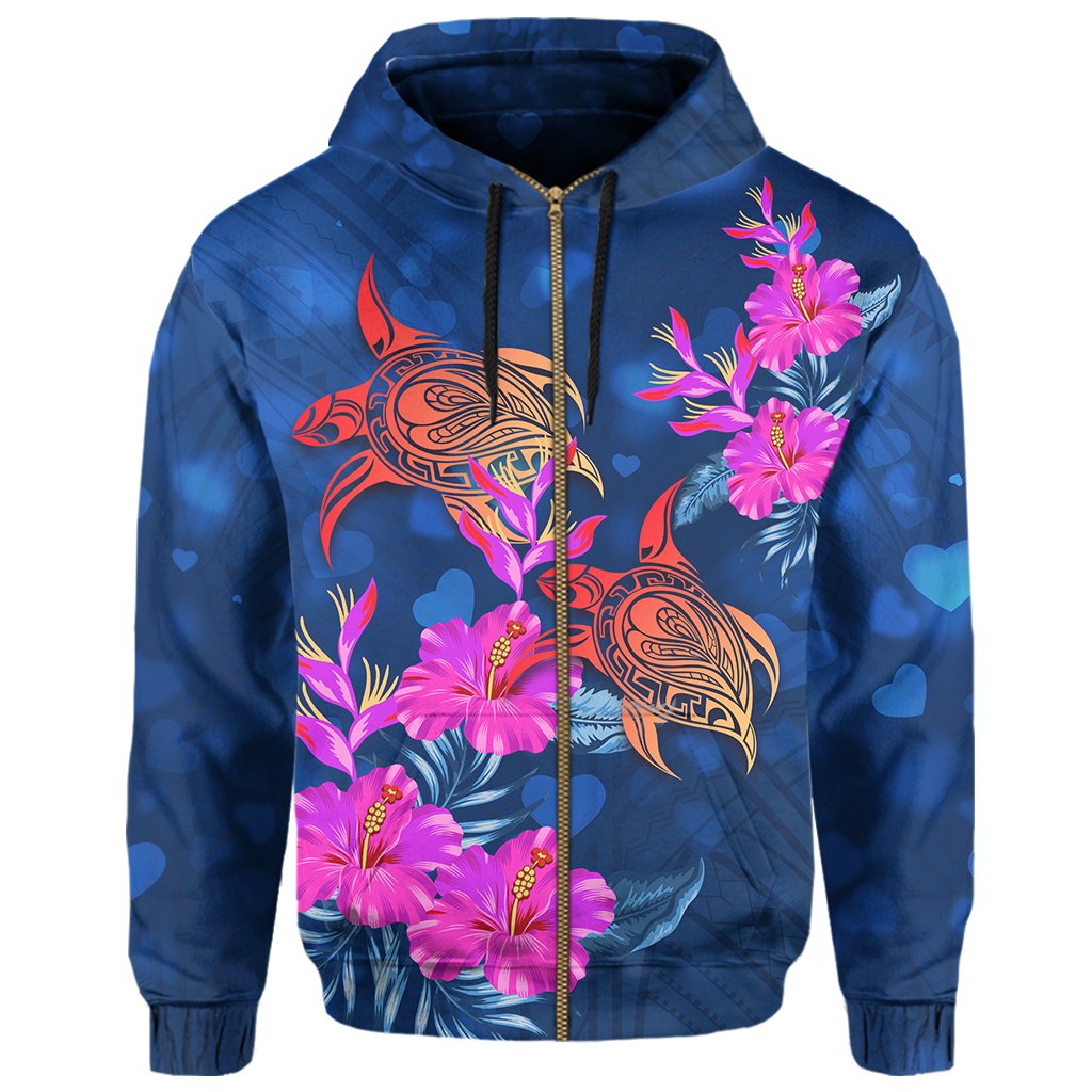 Hawaii Couple Turtle Hibiscus Valentine Hoodie Zip Light Style - Polynesian Pride