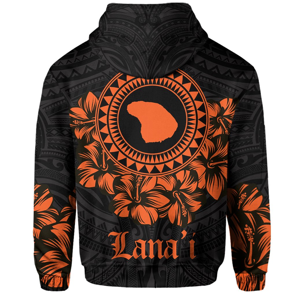 Lanai Map Hibiscus Polynesian Hoodie Zip Lithe Style - Polynesian Pride