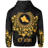 Oahu Map Hibiscus Polynesian Hoodie Zip Lithe Style - Polynesian Pride