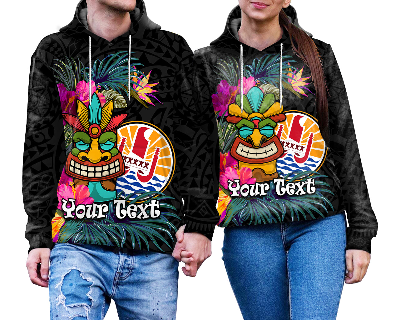 Custom Tahiti Couple Tiki Hoodie Tropical Tribal LT9 - Polynesian Pride