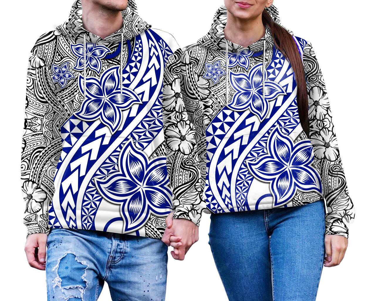 Traditional Polynesian Tribal Tattoo Retro Couple Hoodie Blue LT9 - Polynesian Pride