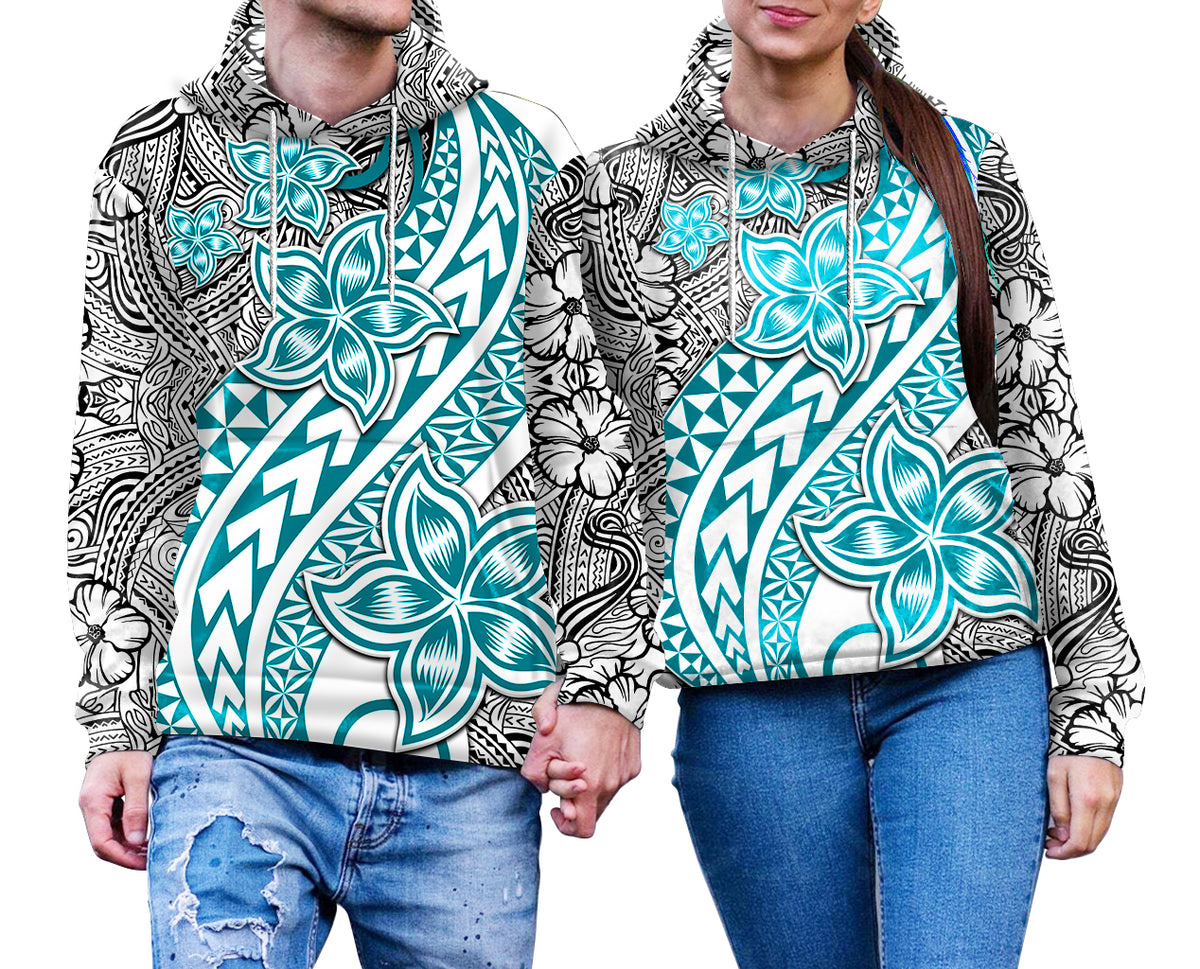 Traditional Polynesian Tribal Tattoo Retro Couple Hoodie Turquoise LT9 - Polynesian Pride