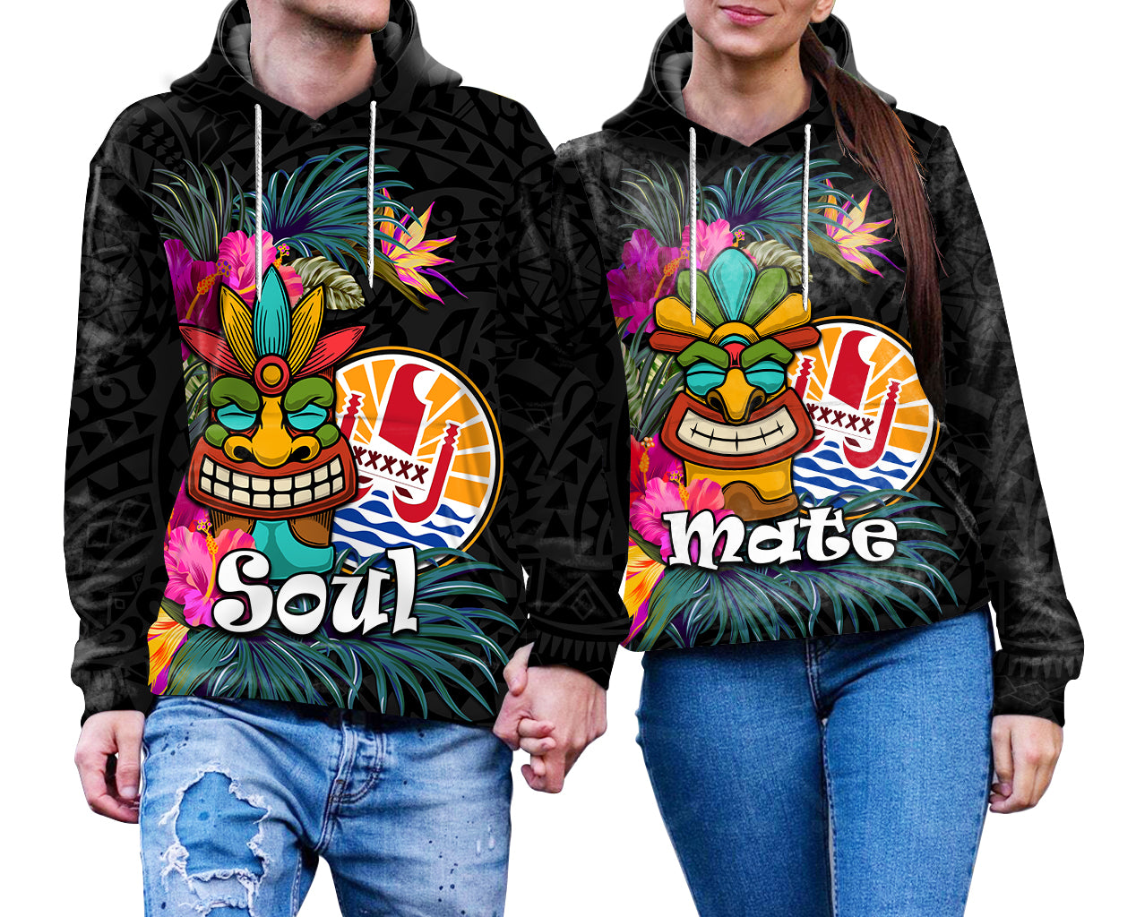 Tahiti Couple Tiki Hoodie Tropical Tribal Love Tahiti LT9 - Polynesian Pride