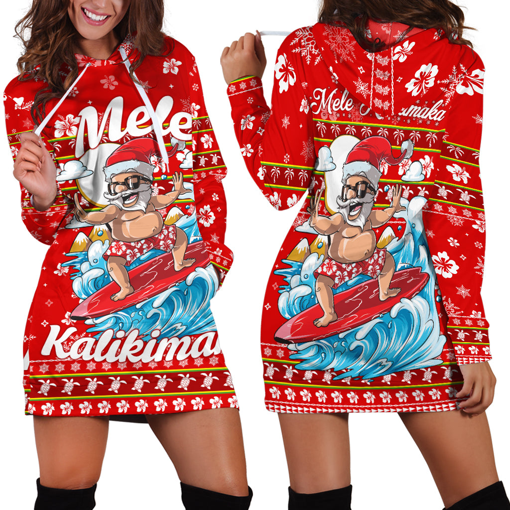 Hawaii Christmas Santas Surf Mele Kalikimaka Hoodie Dress - LT2 RED - Polynesian Pride