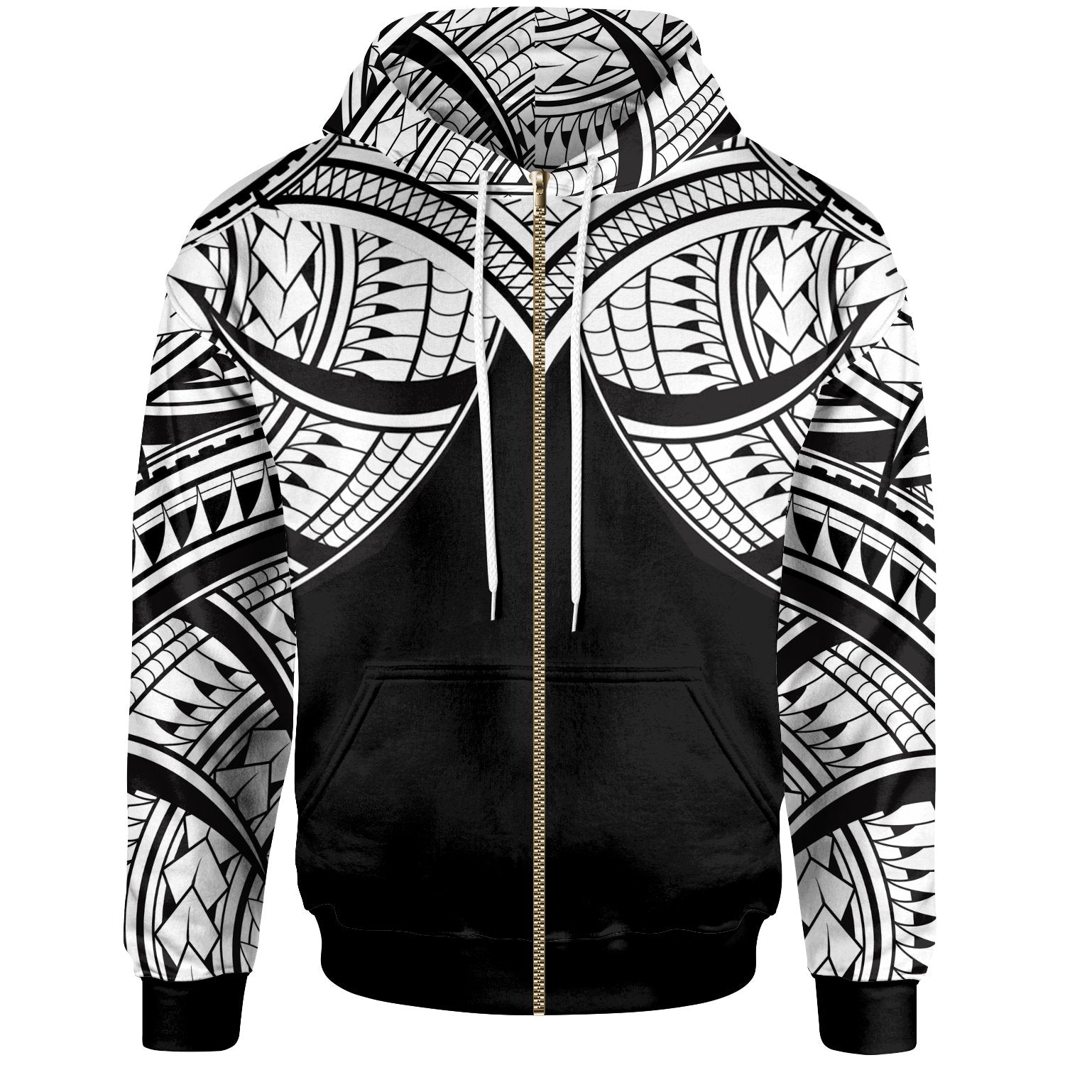 Polyneisan Zip up Hoodie Polyneisan Pattern Unisex Black - Polynesian Pride