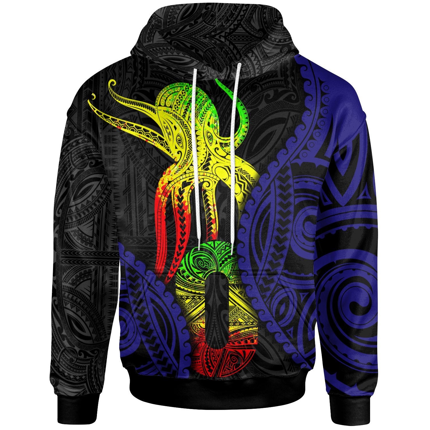 Hoodie Polynesian Octopus Number Style Zero Unisex Black - Polynesian Pride