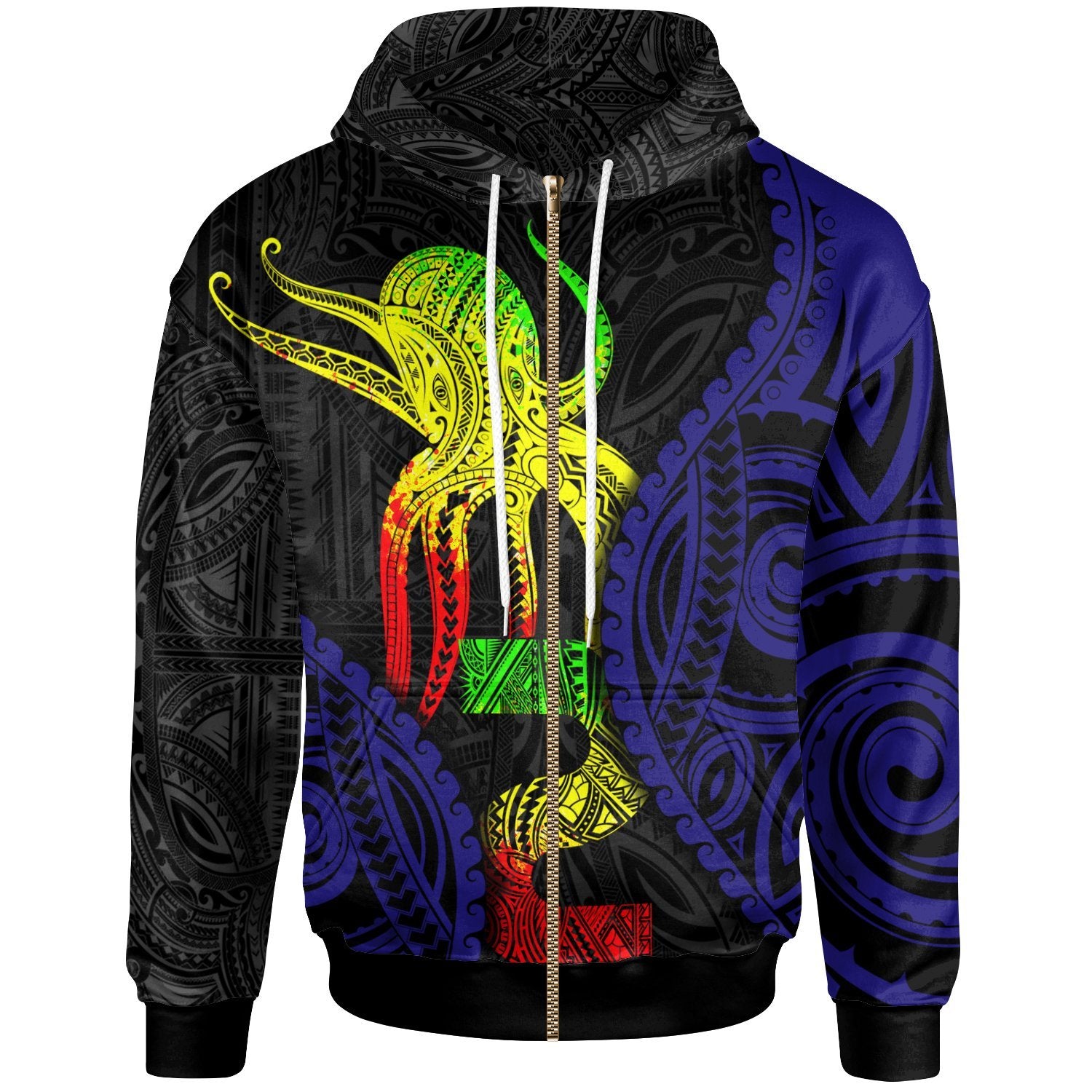 Polynesian Zip up Hoodie Polynesian Octopus Number Style Two Unisex Black - Polynesian Pride