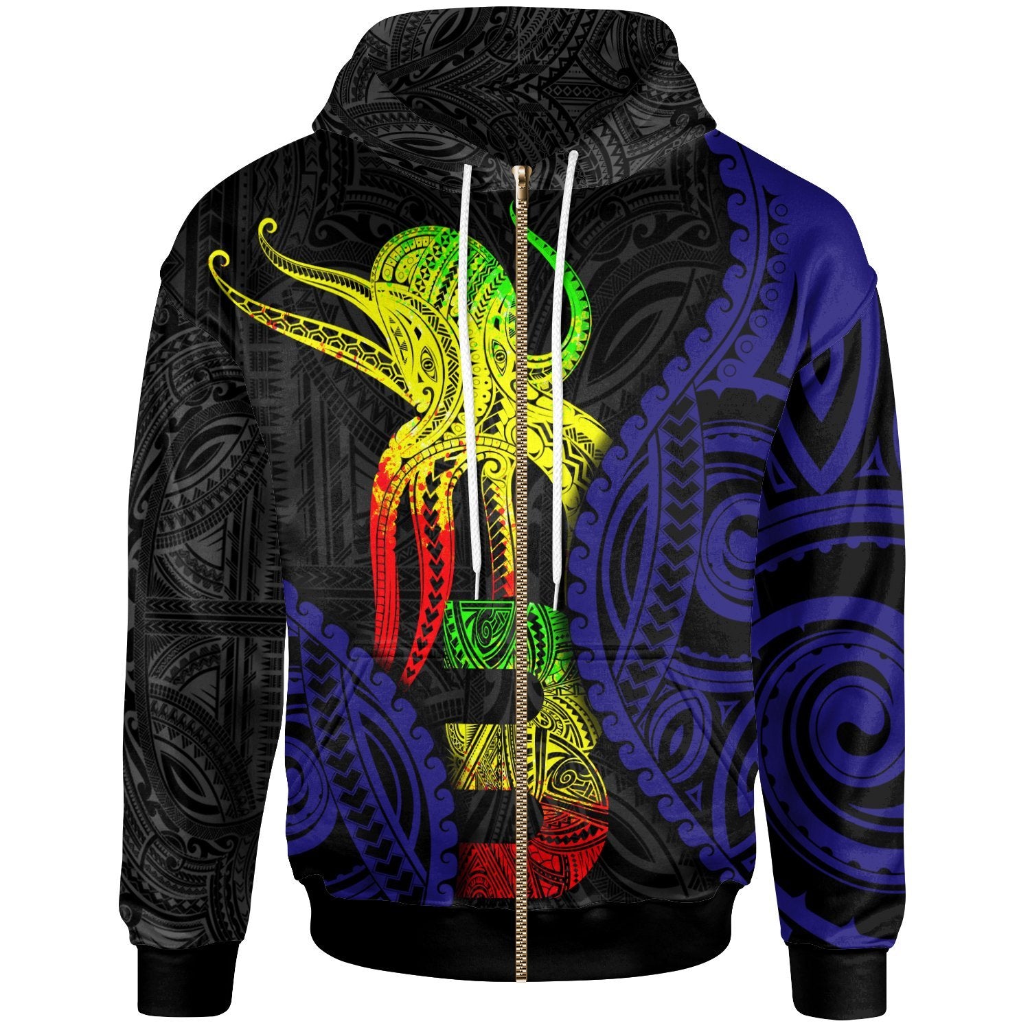 Polynesian Zip up Hoodie Polynesian Octopus Number Style Three Unisex Black - Polynesian Pride