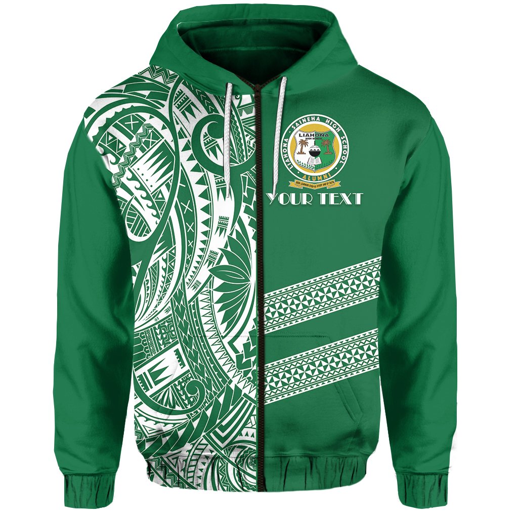 Custom Liahona High School Zip Hoodie Fresh Tonga Unisex Green - Polynesian Pride