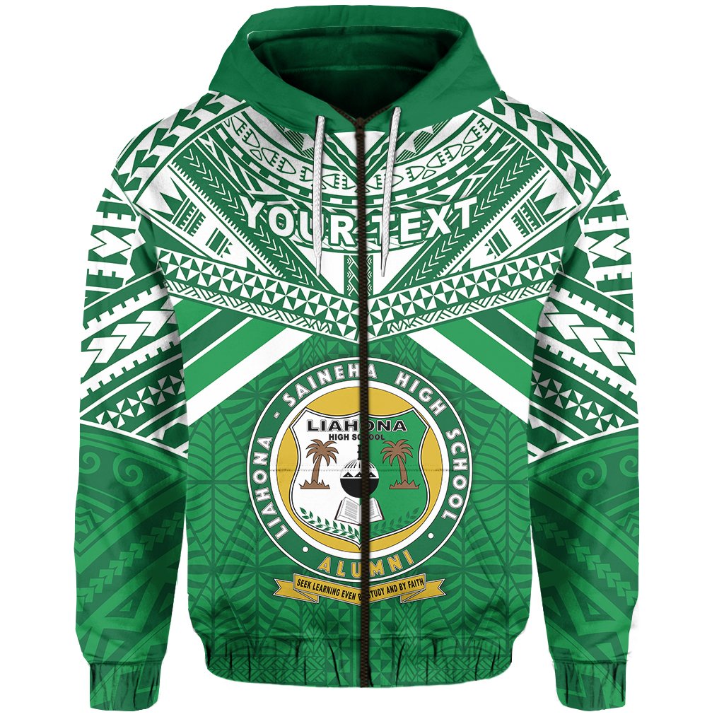 Custom Beloved Liahona Tonga High School Zip Hoodie Unisex Green - Polynesian Pride