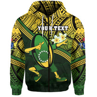 Custom Cook Islands Rugby Zip Hoodie Dab Trend Creative Unisex Green - Polynesian Pride