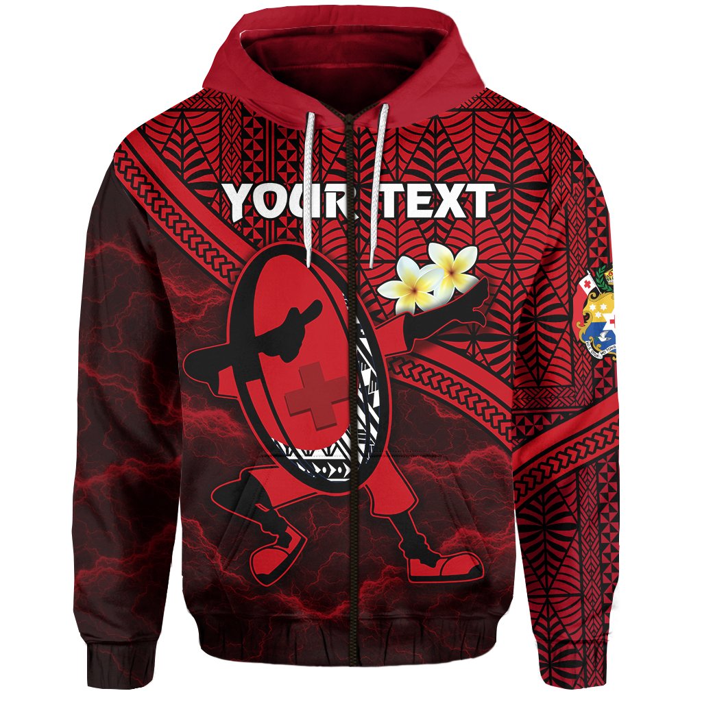 Custom Tonga Rugby Zip Hoodie Dab Trend Creative Unisex Red - Polynesian Pride