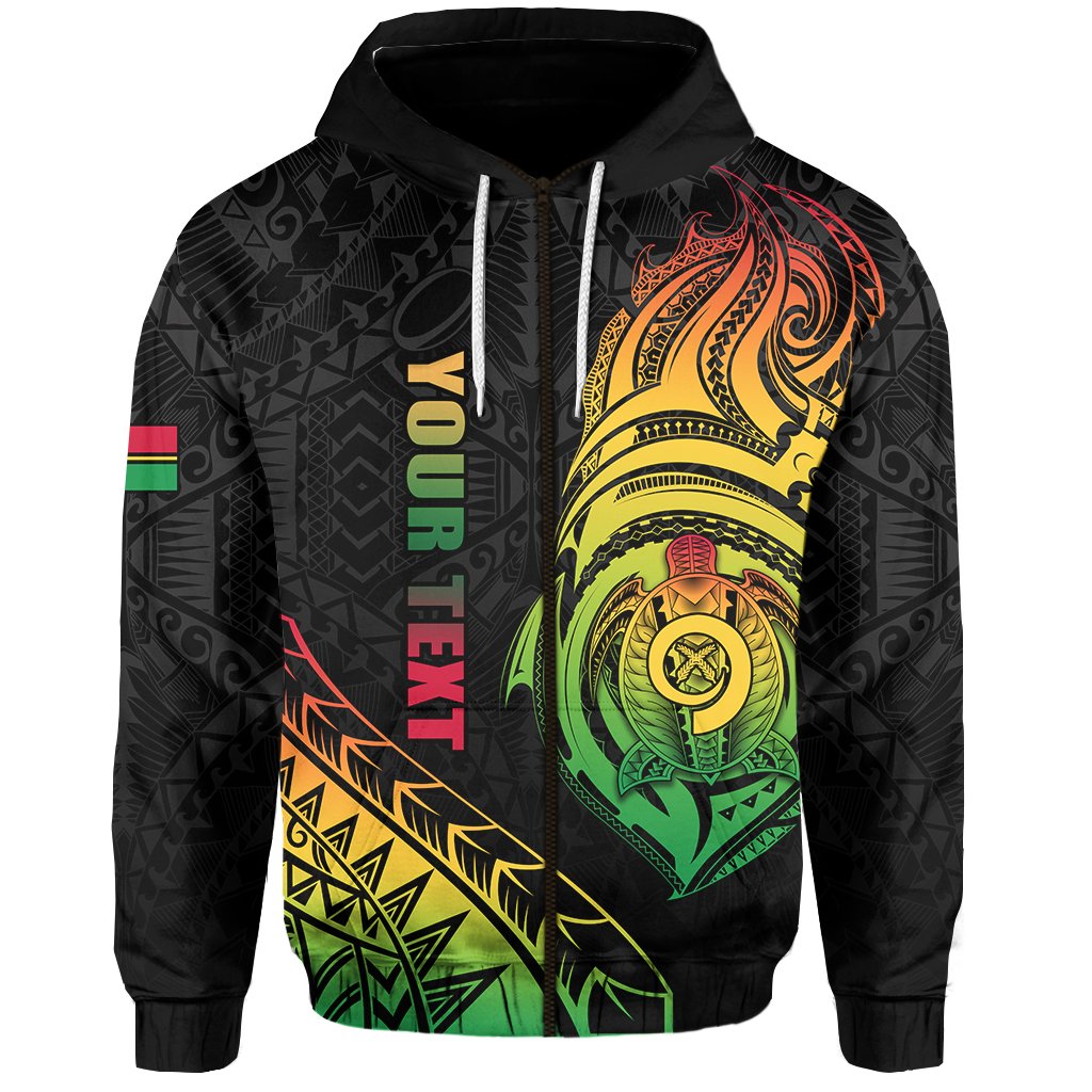 Custom Vanuatu Rugby Zip Hoodie Turtle Color Unisex Black - Polynesian Pride