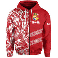 Tonga Rugby Zip Hoodie Rustic Unisex Red - Polynesian Pride