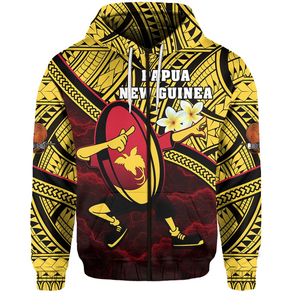 Papua New Guinea Rugby Zip Hoodie Style Dab Trend Unisex Yellow - Polynesian Pride