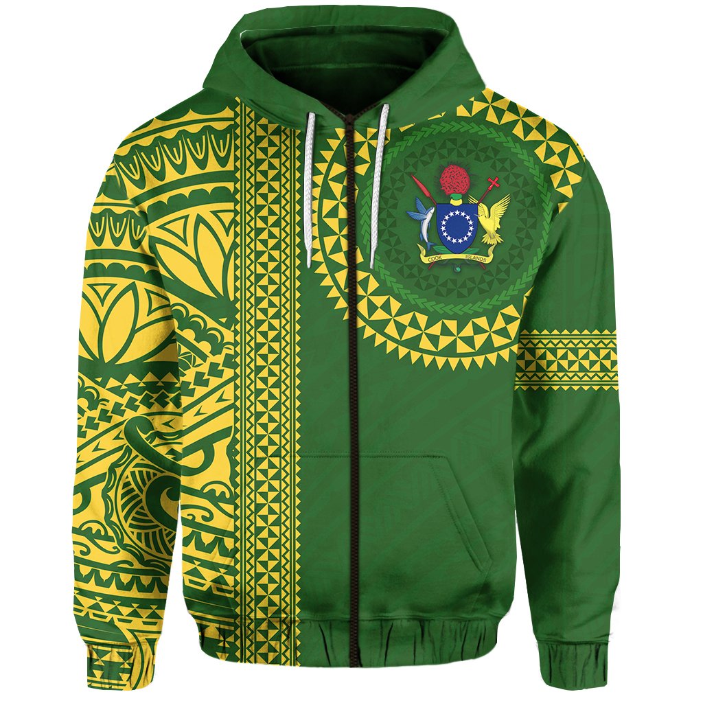 Cook Islands Rugby Zip Hoodie Notable Unisex Green - Polynesian Pride