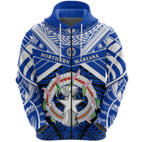 Northern Mariana Islands Rugby Zip Hoodie Spirit CNMI Unisex Blue - Polynesian Pride