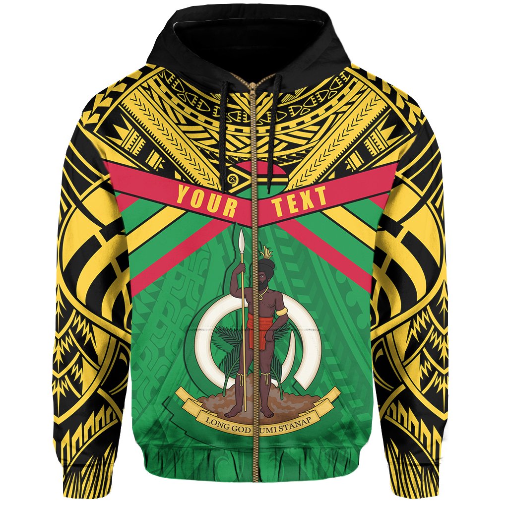 Custom Vanuatu Zip Hoodie Simple Coat of Arms Rugby Unisex Green - Polynesian Pride