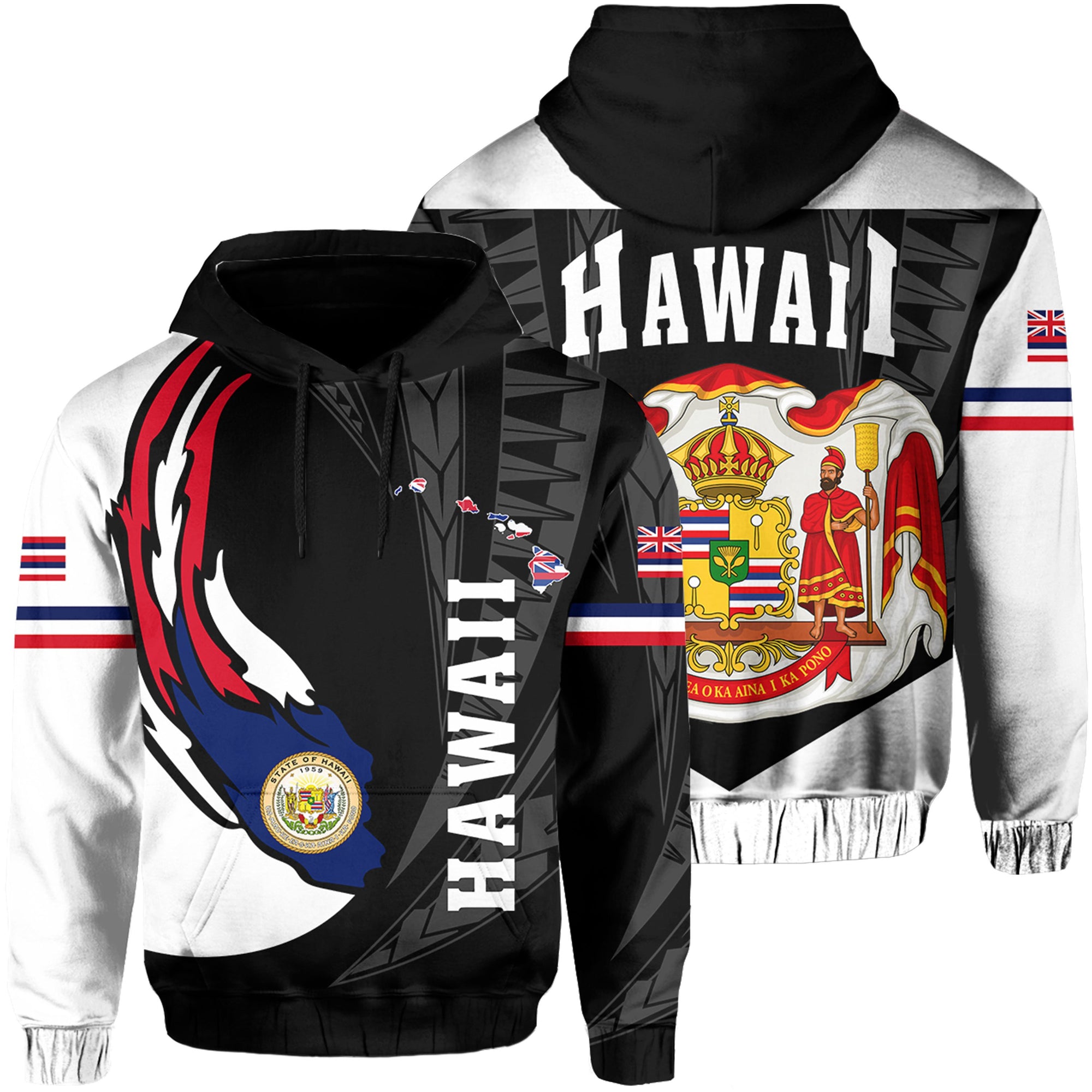 Hawaii Polynesian Coat of Arms Hoodie Ball Style Unisex Black - Polynesian Pride