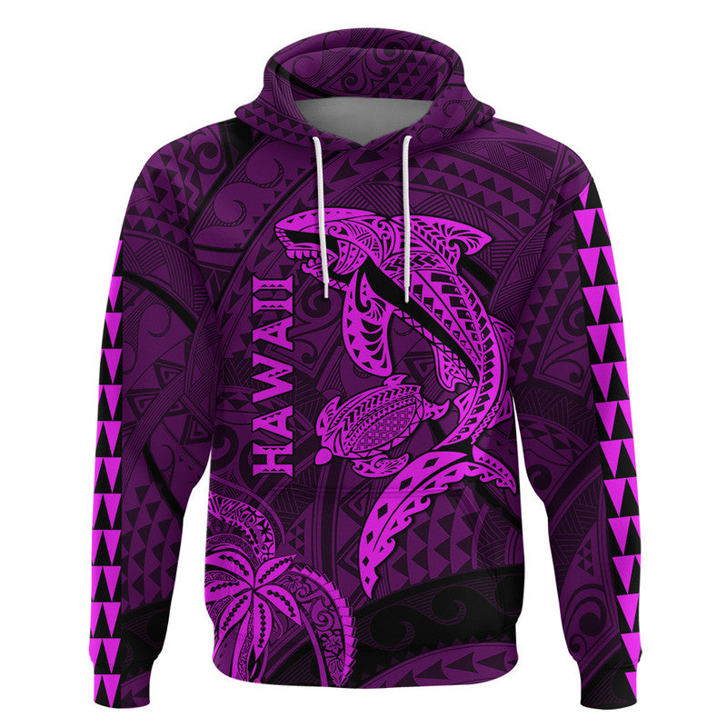 Hawaii Hoodie Shark and Turtle Mix Kakau Purple LT9 Pullover Hoodie Purple - Polynesian Pride