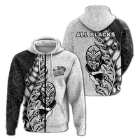 New Zealand Maori All Black Rugby Hoodie LT2 Zip Hoodie WHITE - Polynesian Pride