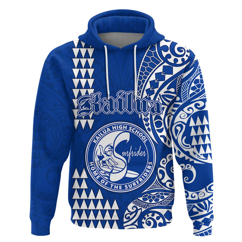 Hawaii Kailua High School Hoodie Tribal Kakau LT9 Pullover Hoodie Blue - Polynesian Pride