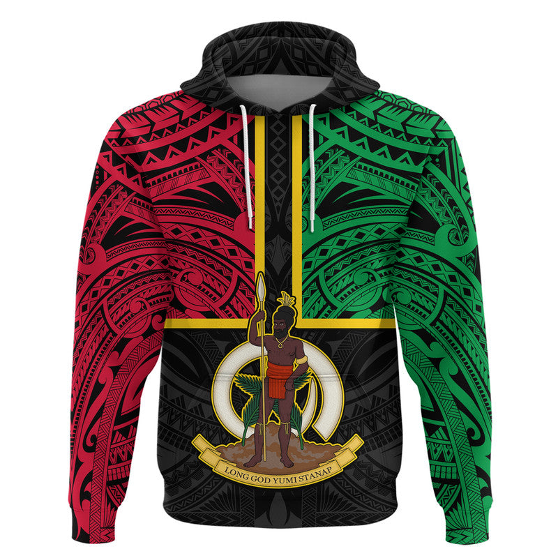 Custom Vanuatu Hoodie Tribal Vanuatu Coat of Arms Flag Style LT9 Pullover Hoodie Black - Polynesian Pride