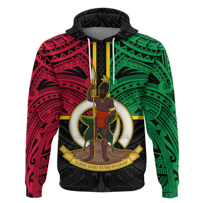 Custom Vanuatu Hoodie Tribal Vanuatu Coat of Arms Flag Style No2 LT9 Pullover Hoodie Black - Polynesian Pride