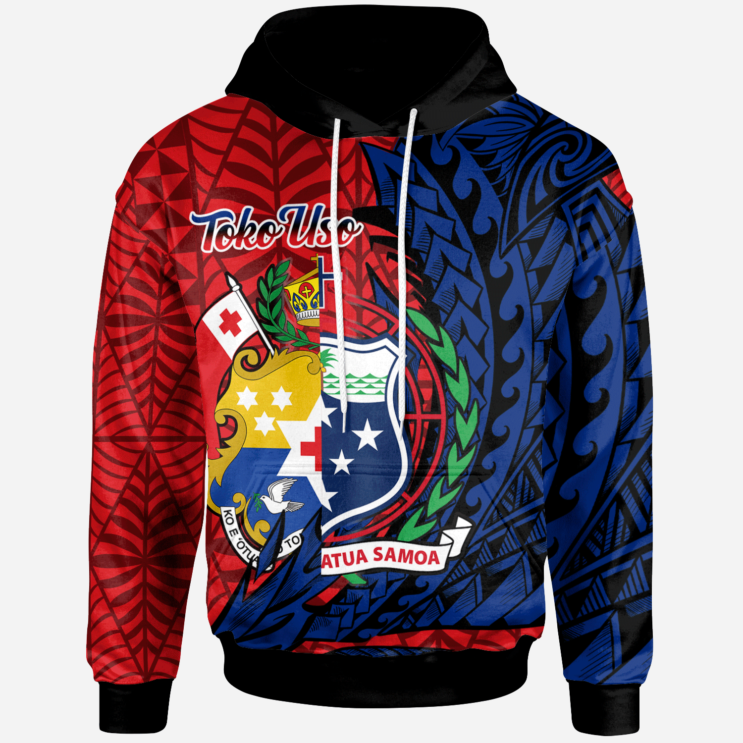 TokoUso Hoodie Wings Style Unisex Red - Blue - Polynesian Pride