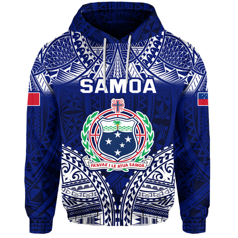 Samoa Coat of Arms Hoodie Polynesian Pattern LT9 Pullover Hoodie Blue - Polynesian Pride