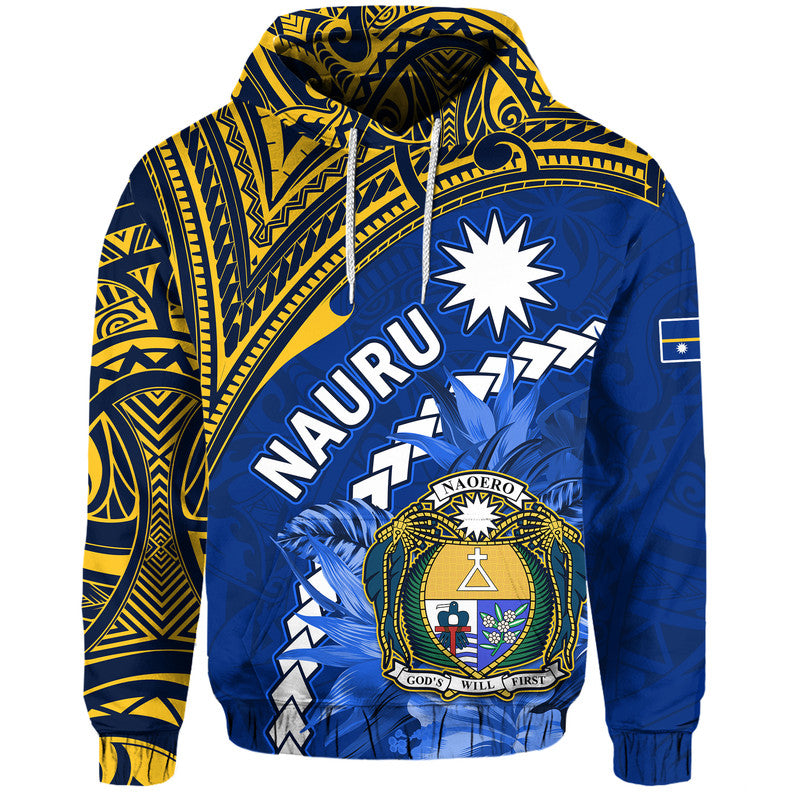 Custom Nauru Coat of Arms Hoodie Polynesian With Frigatebird LT9 Pullover Hoodie Blue - Polynesian Pride