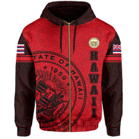 Polynesian Flag Seal of Hawaii Zip Hoodie Red - Polynesian Pride