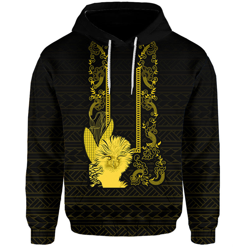 Custom Philippines Eagle Barong Hoodie Filipino Eight Rayed Gold Sun LT9 Pullover Hoodie Black - Polynesian Pride