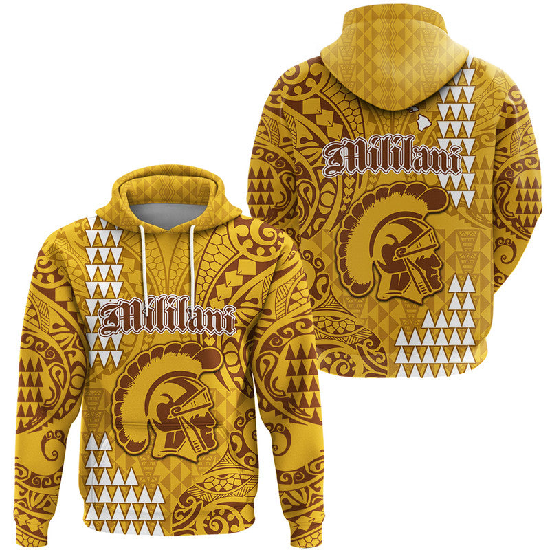 Hawaii Mililani High School Hoodie Tribal Kakau LT9 Pullover Hoodie Yellow - Polynesian Pride