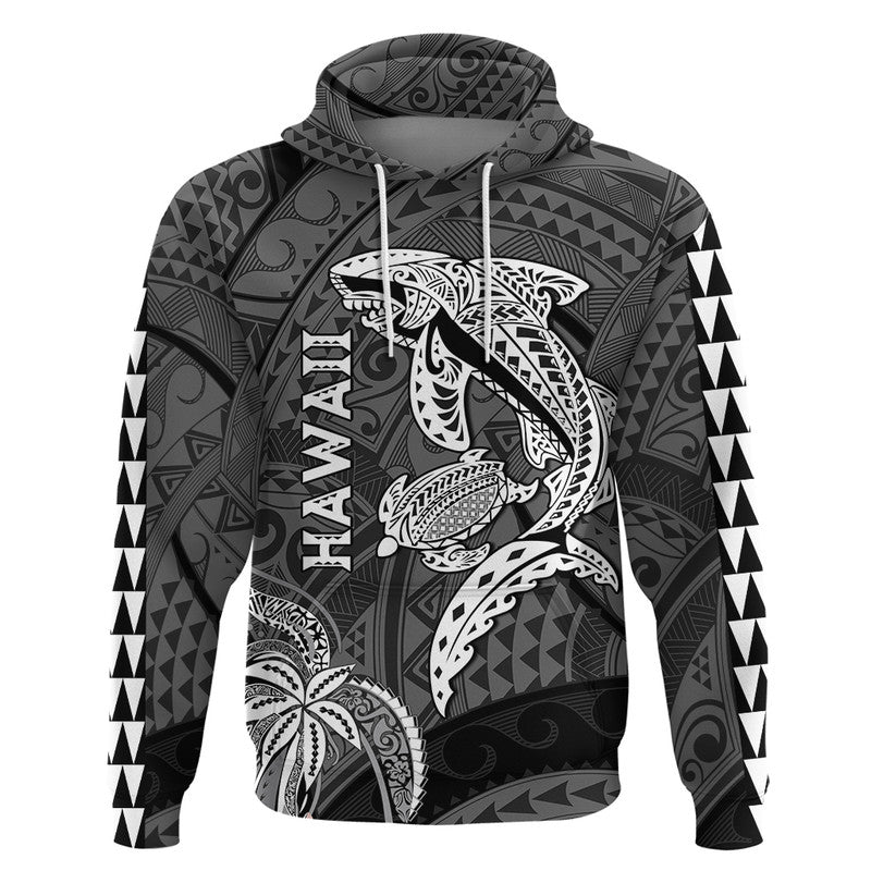 Hawaii Hoodie Shark and Turtle Mix Kakau LT9 Pullover Hoodie Black - Polynesian Pride