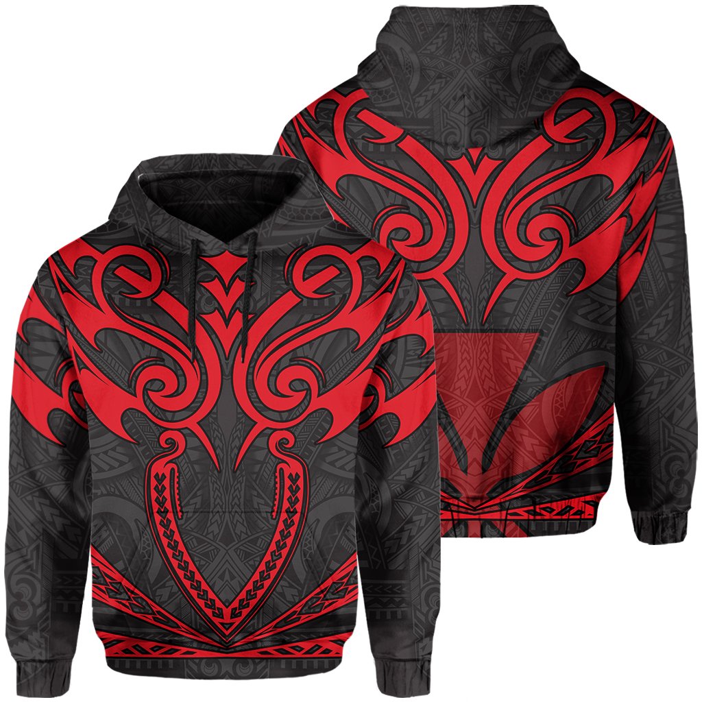 Hawaii Kanaka Polynesian Football Jersey Hoodie Grey and Red Bernice Style Unisex Grey - Polynesian Pride