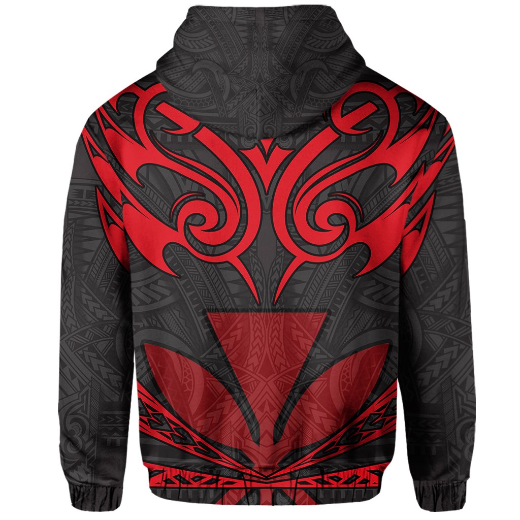 Hawaii Kanaka Polynesian Football Jersey Hoodie Zip Grey and Red Bernice Style - Polynesian Pride