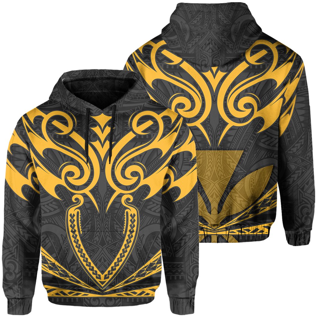 Hawaii Kanaka Polynesian Football Jersey Hoodie Grey and Yellow Bernice Style Unisex Grey - Polynesian Pride