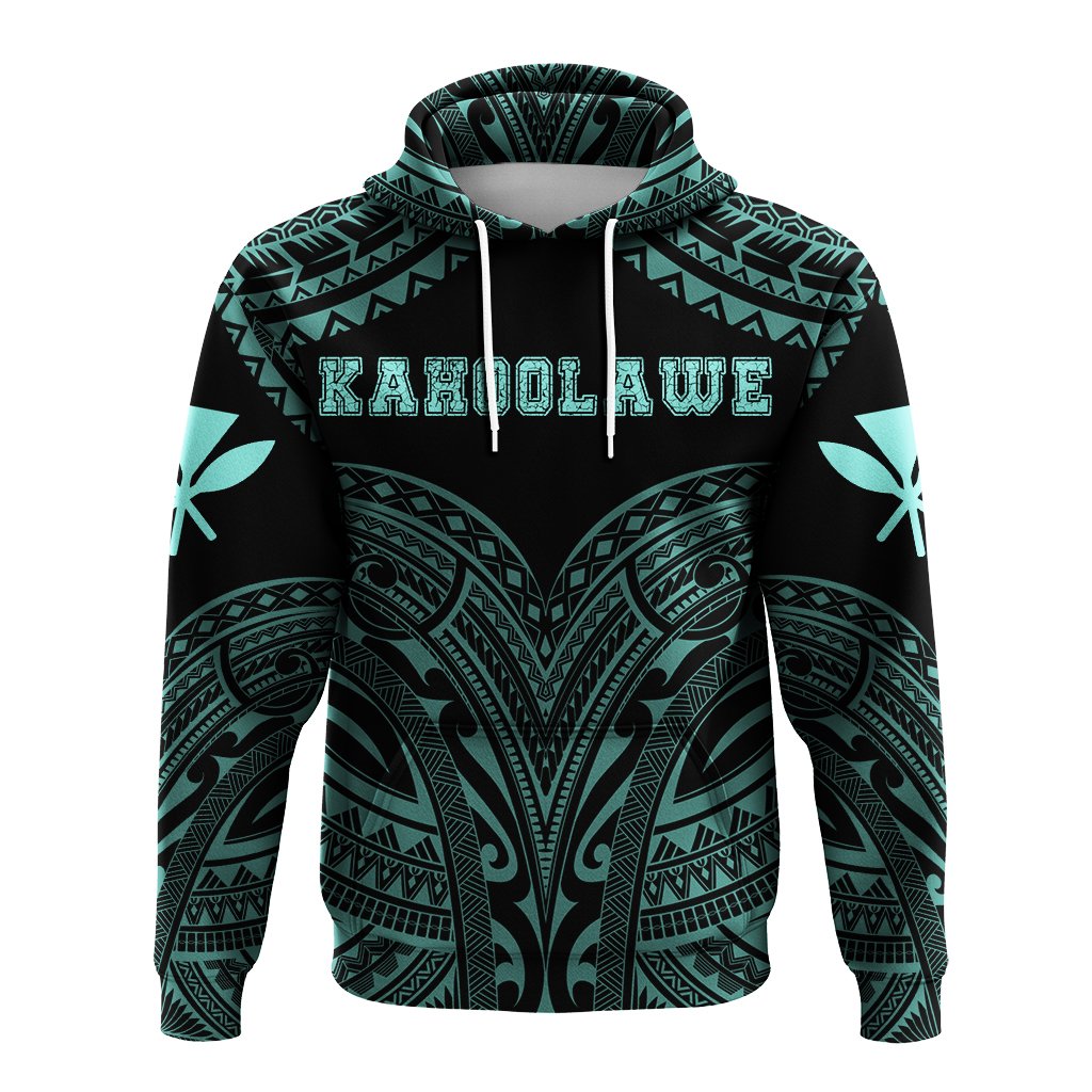 Hawaiian Kanaka Map Polynesian Kahoolawe Hoodie Turquoise Brad Style - Polynesian Pride