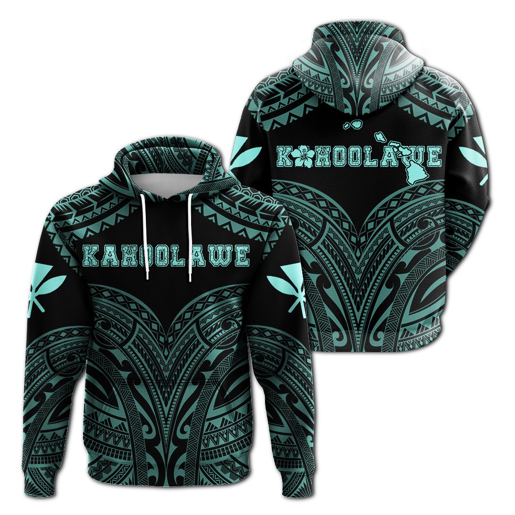 Hawaiian Kanaka Map Polynesian Kahoolawe Hoodie Turquoise Brad Style Unisex Turquoise - Polynesian Pride