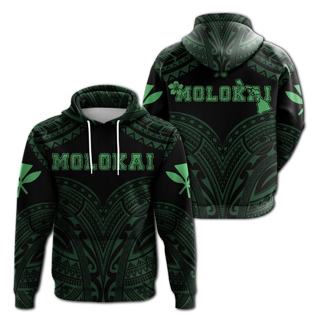 Hawaiian Kanaka Map Polynesian Molokai Hoodie Green Brad Style Unisex Green - Polynesian Pride