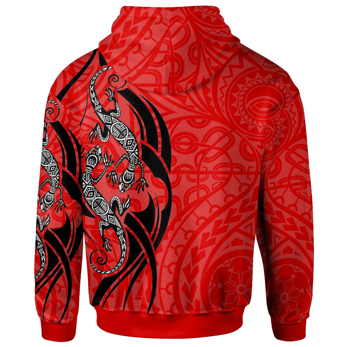 Polynesian Zip up Hoodie Polynesian Lizard Tattoo Red Color - Polynesian Pride