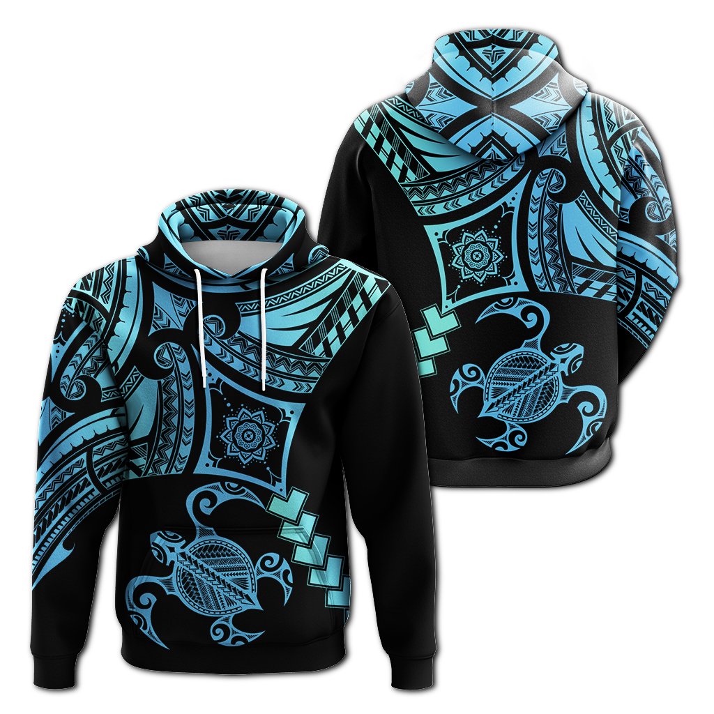 Hawaiian Turtle Polynesian Hoodie Turquoise Gada Style Unisex Turquoise - Polynesian Pride