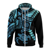 Hawaiian Turtle Polynesian Hoodie Zip Turquoise Gada Style - Polynesian Pride