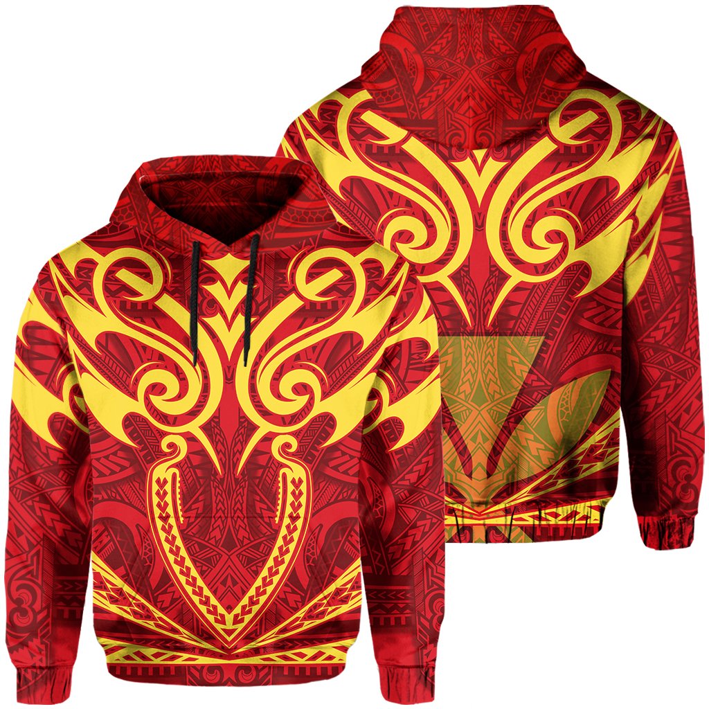 Hawaii Kanaka Polynesian Football Jersey Hoodie Red and Yellow Bernice Style Unisex Red - Polynesian Pride