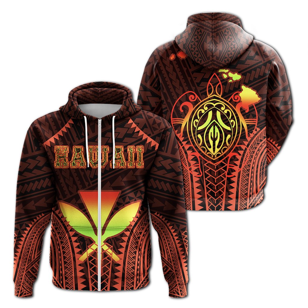 Hawaiian Kanaka Turtle Polynesian Hoodie Zip Orange Stronge Style Unisex Orange - Polynesian Pride