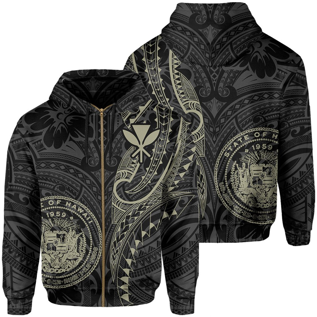 Seal of Hawaii Kanaka Polynesian Hoodie Zip Hubert AH Unisex Black - Polynesian Pride